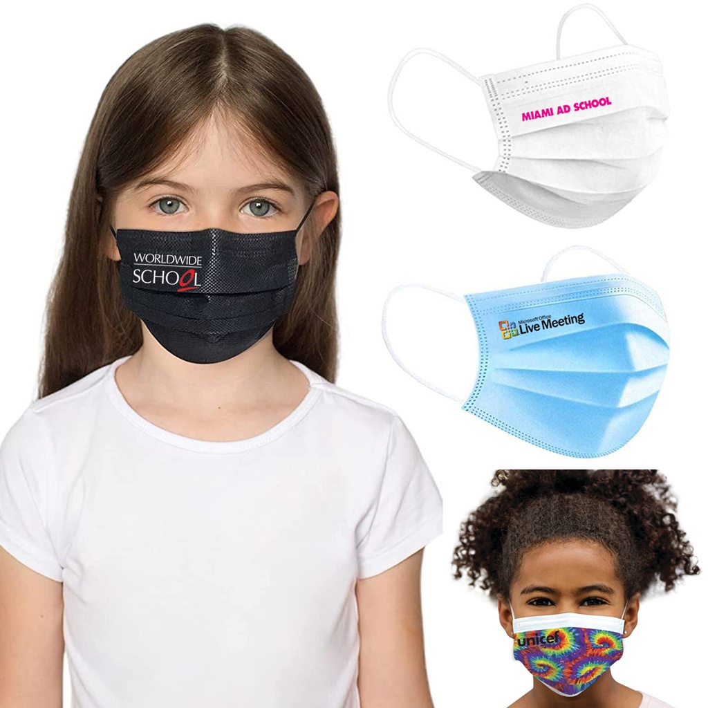 Custom Printed 3 Ply Disposable Face Mask - Youth Size
