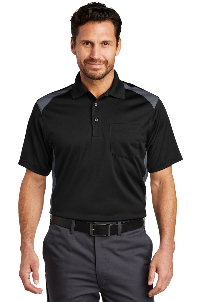 Embroidery CornerStone® Select Snag-Proof Two Way Colorblock Pocket Polo. 