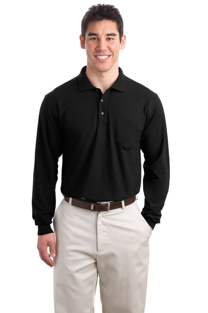 Embroidery Port Authority® Long Sleeve Silk Touch™ Polo with Pocket. 