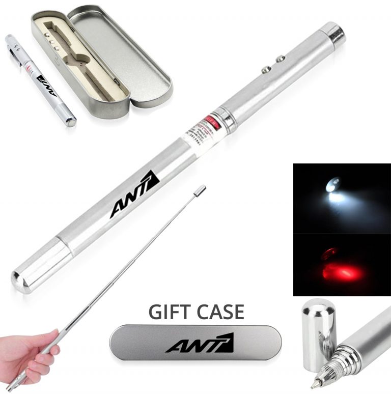 Retractable Laser Pointer Metal Pen With LED Light In Steel Case