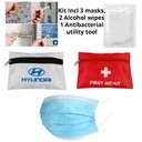 PPE Kit 3 Surgical Masks, 2 Alcohol Wipes, 1 No-Touch Opener Tool - Imprinted Pouch
