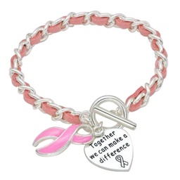 [BCA731] Breast Cancer Awareness Enamel Heart Charm Bracelet