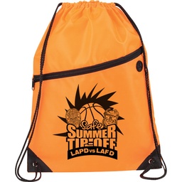 [SB2092] Sports Drawstring Backpack W/ Front Zipper And Ear Buds Port