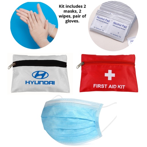 [CV3000] PPE Kit 2 Surgical Masks, 2 Alcohol Pads, Pair Of Gloves - Imprinted Pouch