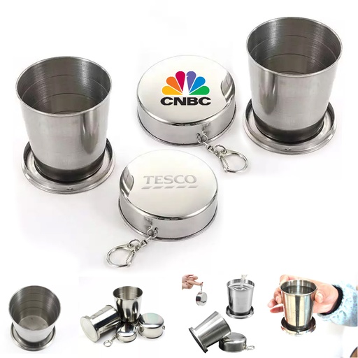 [SS9599] Stainless Steel Folding Cup Keychain - 8.5 Oz
