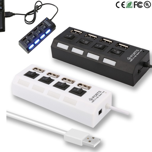 [UH4577] Premium 4 Port USB Hub - On / Off Buttons And Indication Light
