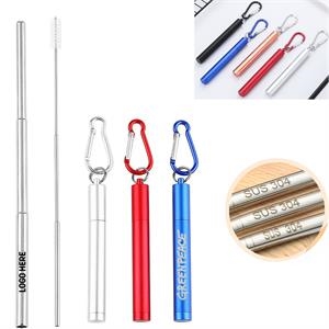 [SS5500] Telescopic Collapsible Stainless Steel Straw With Tubular Case, Carabiner And Cleaning Brush