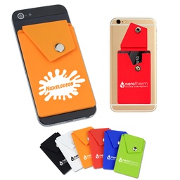 [PH2325] Silicone Cell Phone Sticky Wallet W/ Snap Pocket