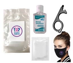[CV3093] PPE Kit - 4 Layer Reusable Mask w/ Fliter, 2 oz Hand Sanitizer, Germ Key Stylus, 2 Alcohol Wipes