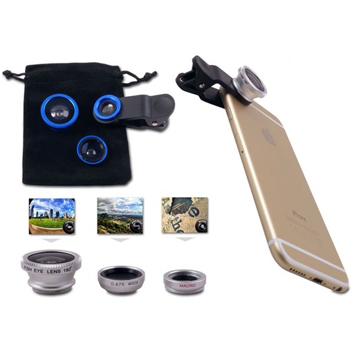 [CL3677] Universal 3 In 1 Cell Phone Camera Lens Kit In Imprinted Gift Pouch