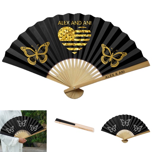 [HF3075] Shimmer Bamboo Hand Fan - Premium Silk