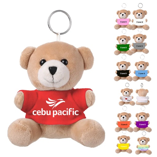 [KC9529] Happy Teddy Bear Keychain w/ Full-Color Logo on Shirt 3.9"