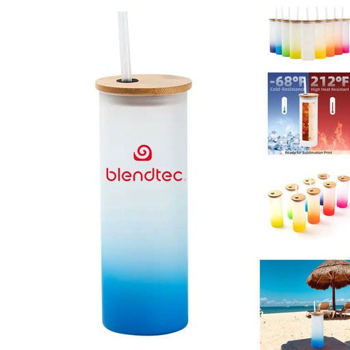 [WB8799] Gradient Frosted Glass Tumbler w/ with Straw & Bamboo Lid 17 oz