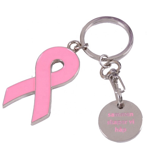 [BCA7856] Breast Cancer Awareness Ribbon Charm Keychain w/ Metal Tag